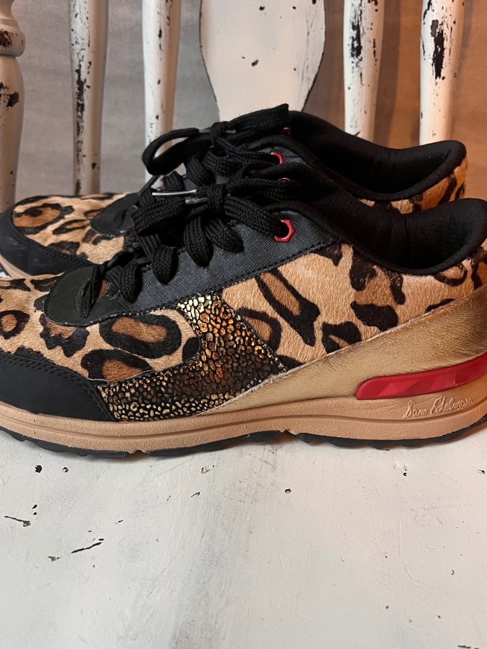 Sam Edelman Dax leopard print hair calf sneaker tennis shoes size 8